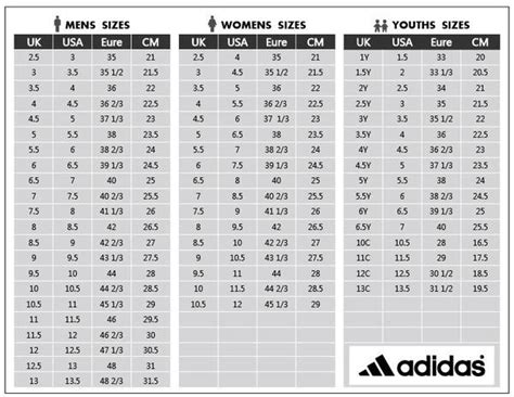 nike adidas shoes size chart